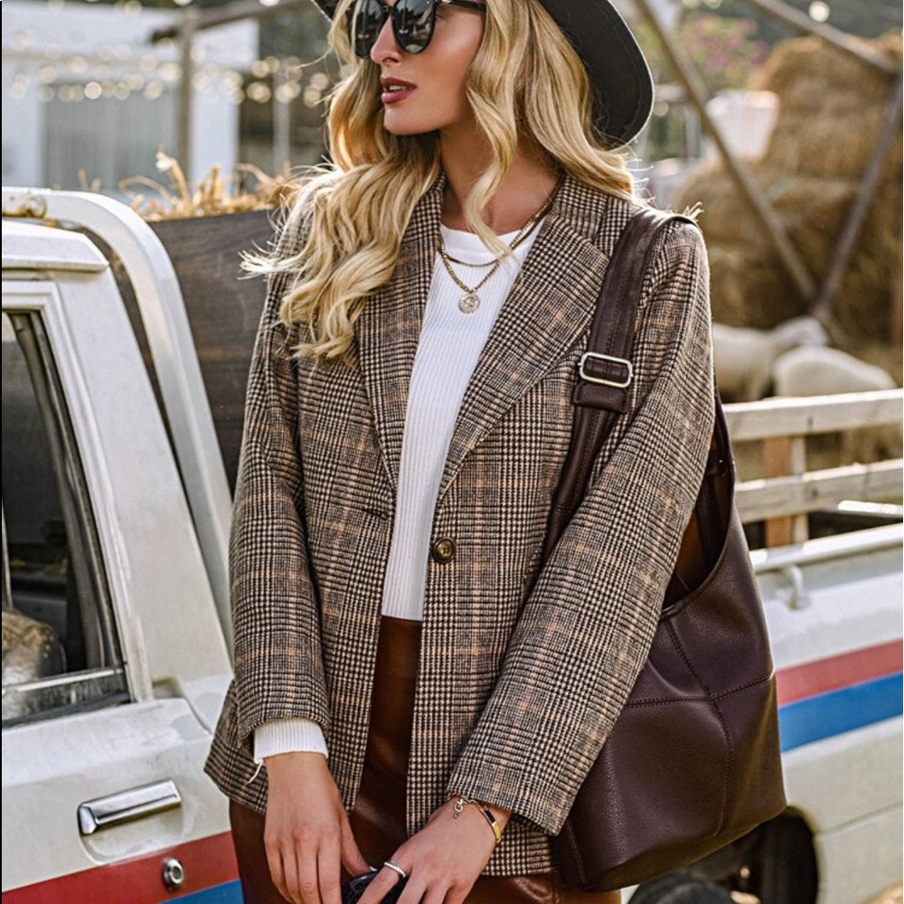 Plaid Single Button Blazer